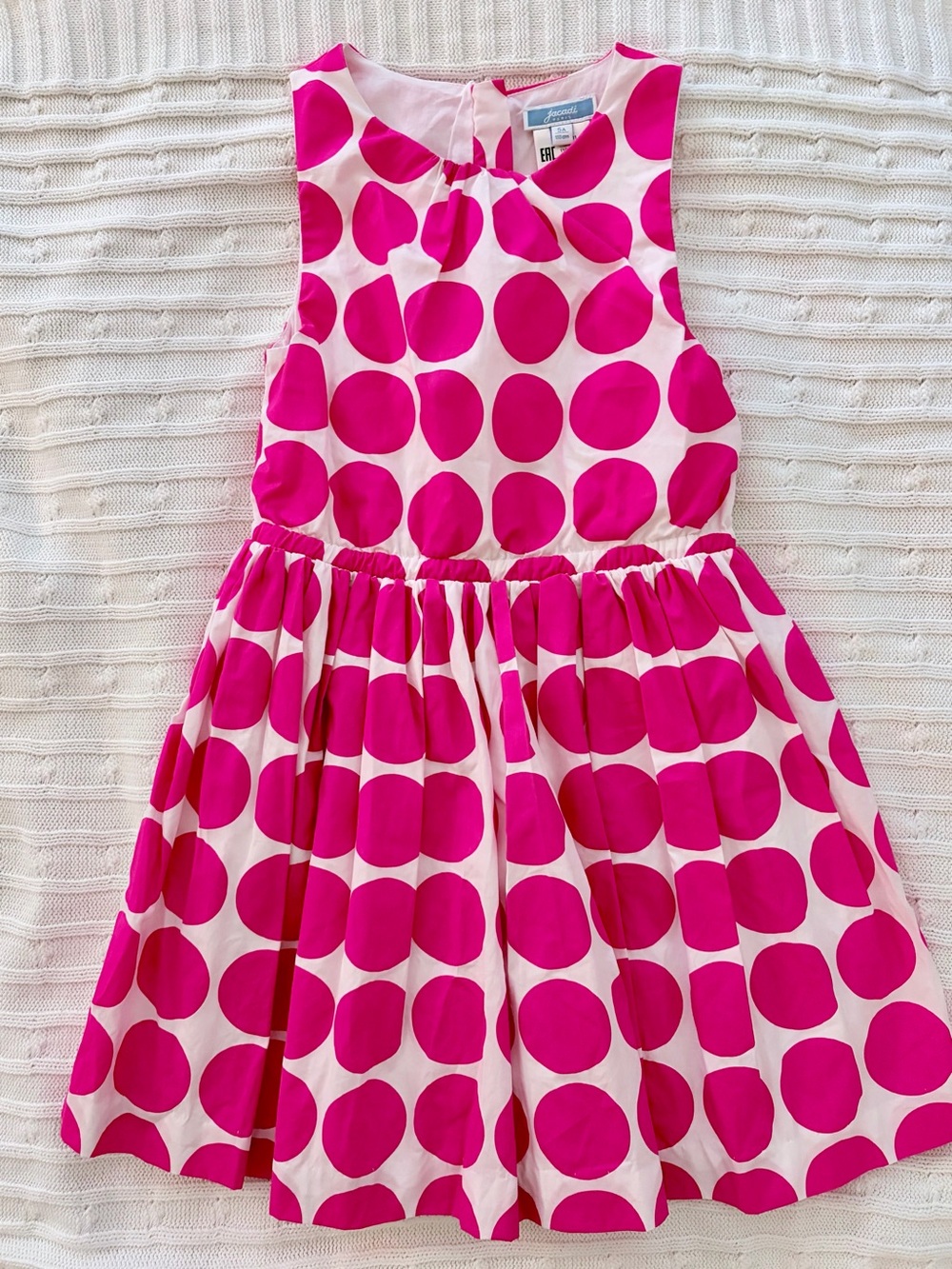 ⁠Jacadi Paris Pink & White Polka Dot Cotton Pleated Dress, Size 5 / 5A /110cm